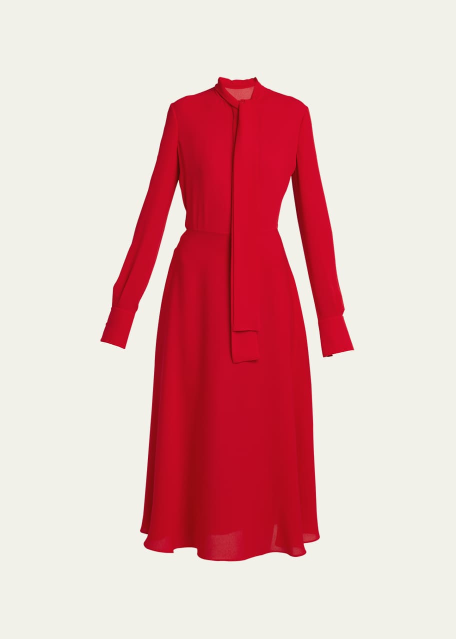Valentino Garavani Silk Scarf-Neck Long-Sleeve Midi Dress - Bergdorf Goodman