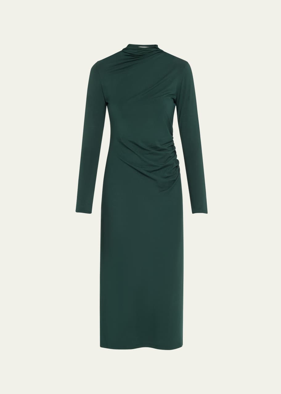 Image 1 of 1: Long-Sleeve Ruched TurtleNeck Midi Dress