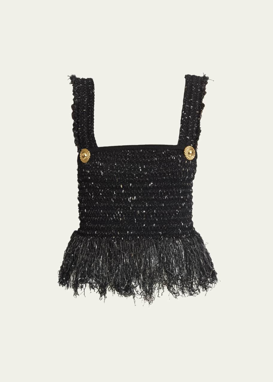 Image 1 of 1: Fringe Tweed Peplum Bra Top