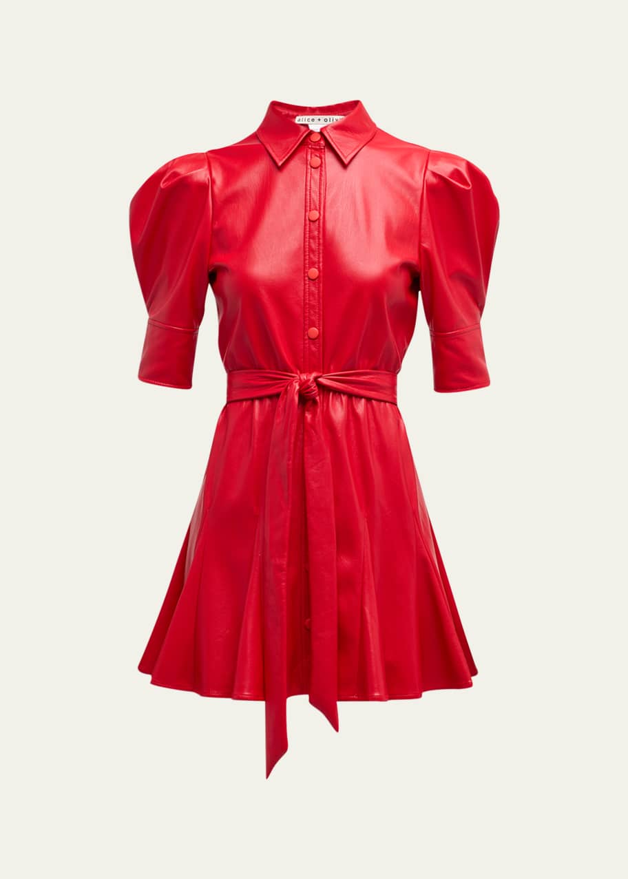 Alice + Olivia Lurlene Vegan Leather Mini Shirtdress - Bergdorf Goodman