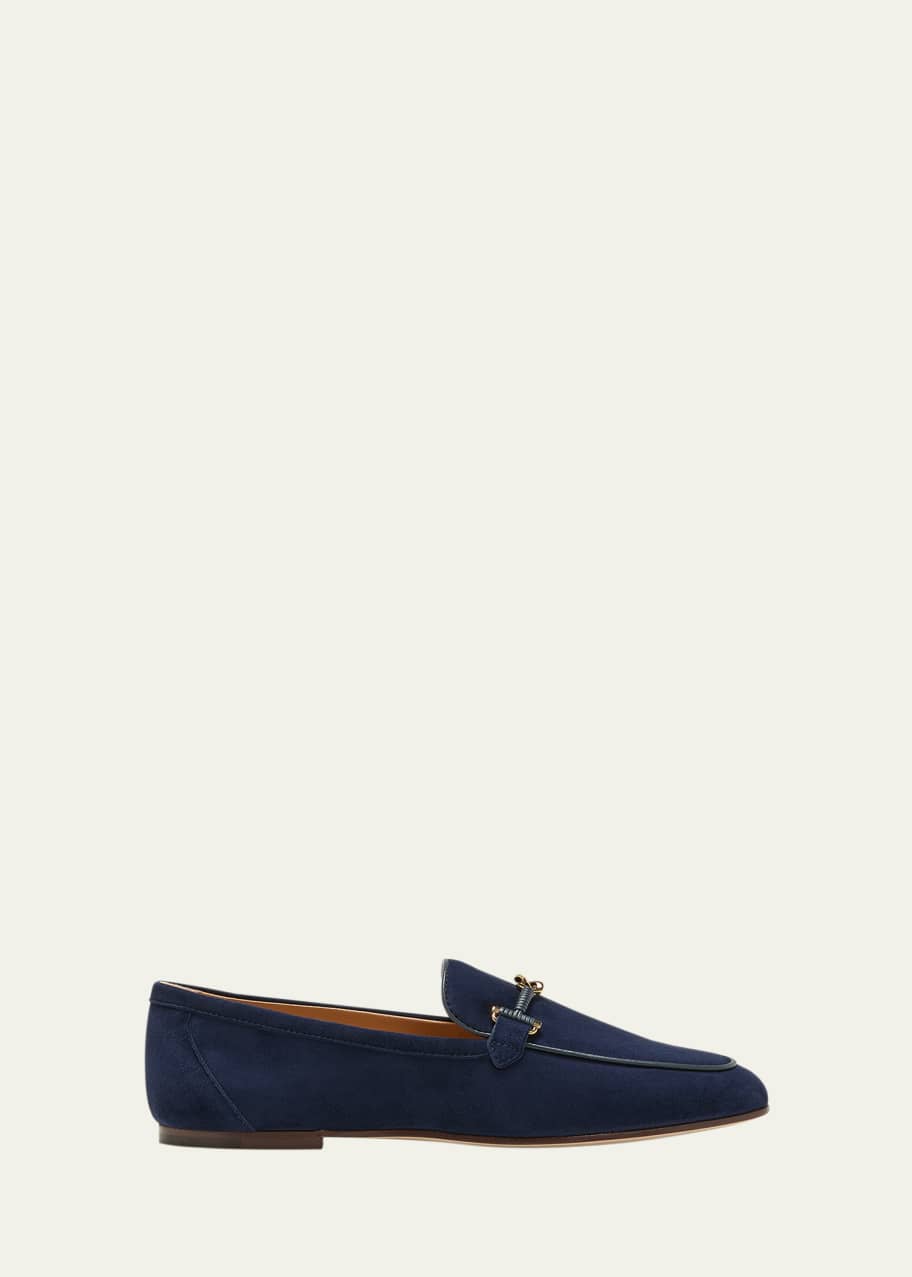 Image 1 of 1: Wrapped T-Ring Suede Loafers