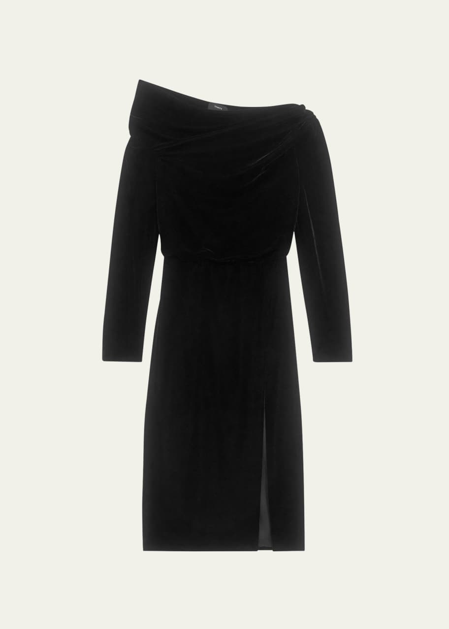Velvet Draped Off Shoulder Midi Dress