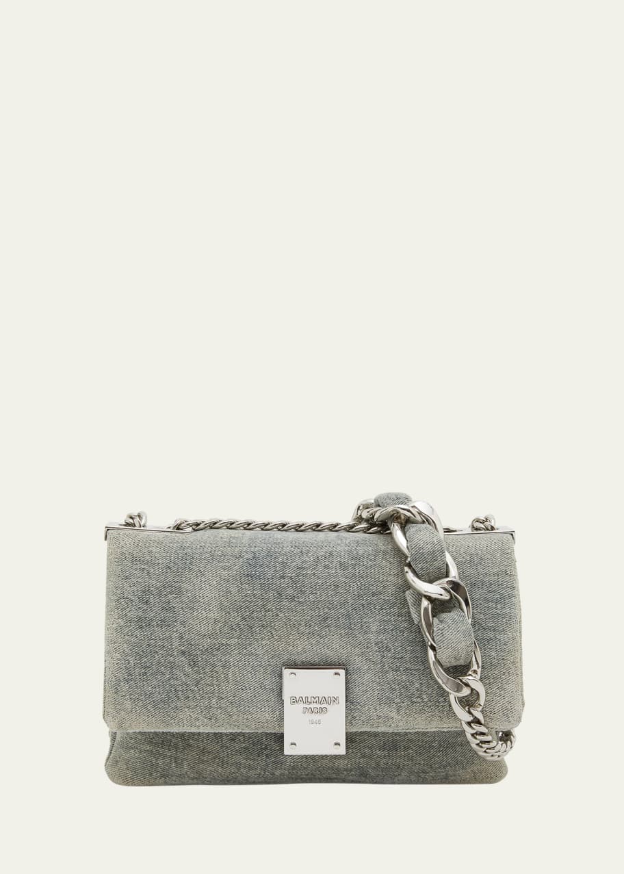 Balmain 1945 Small Washed Denim Chain Shoulder Bag - Bergdorf Goodman