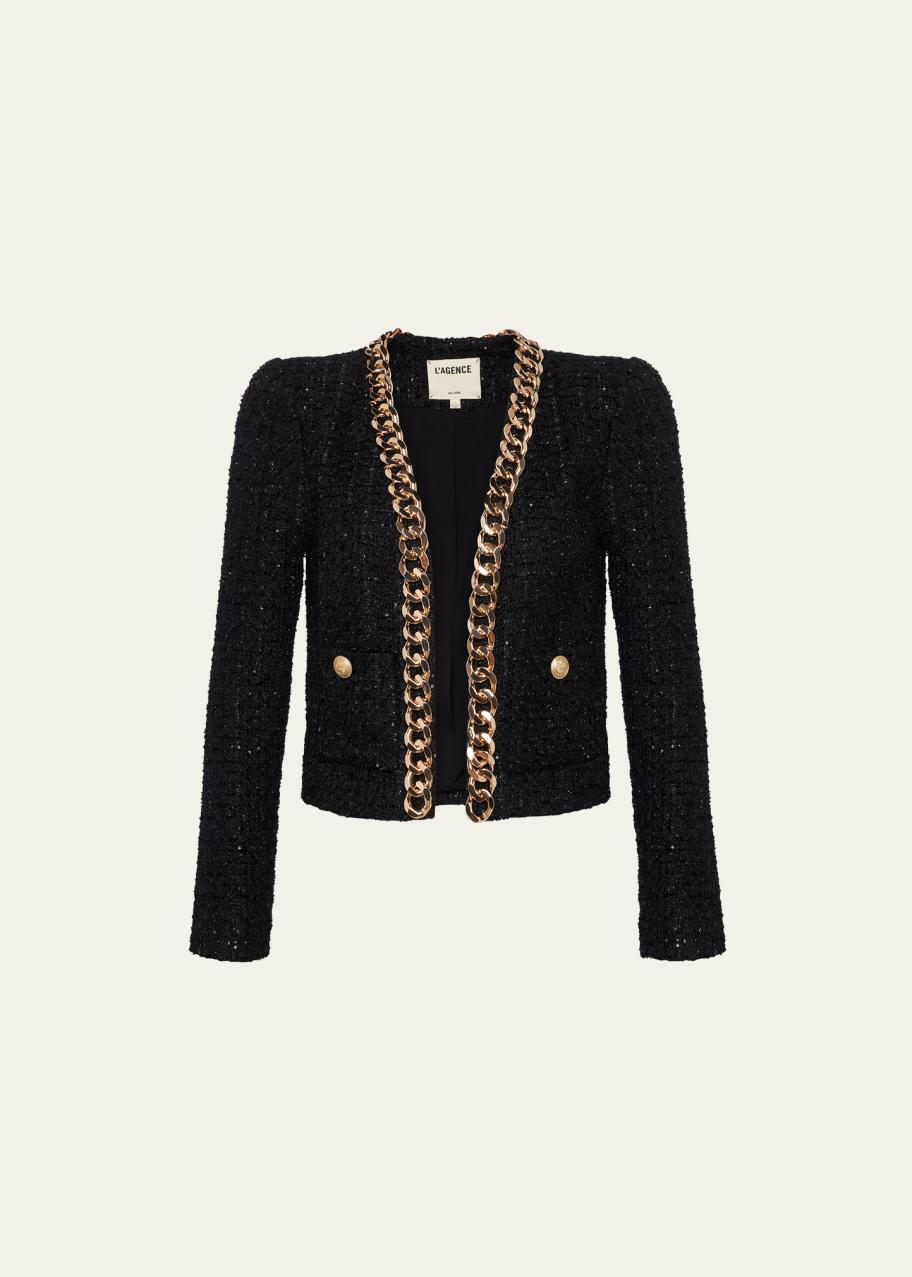 L'Agence Greta Metallic Tweed Chain Jacket - Bergdorf Goodman