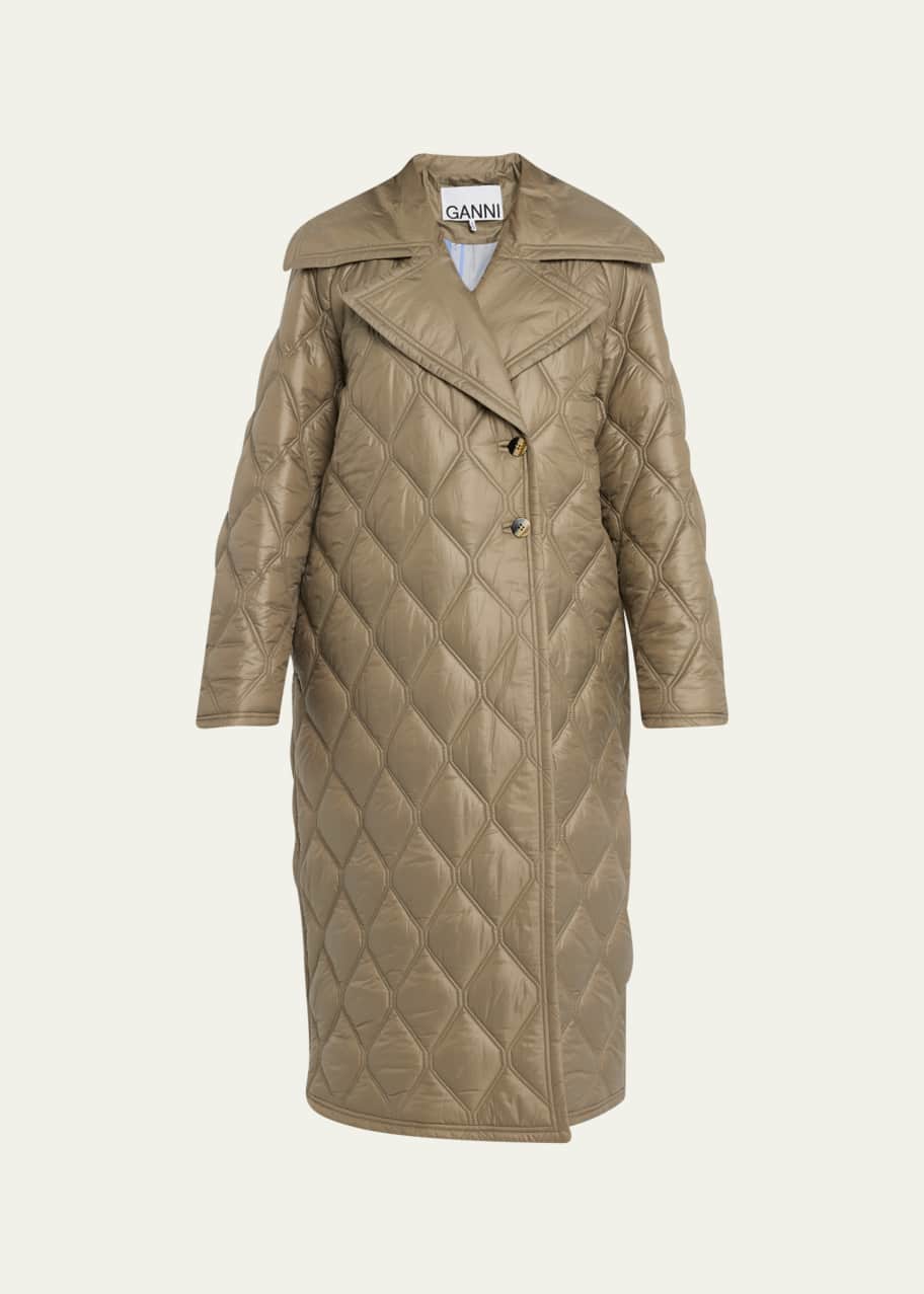 Ganni Long Shiny Quilted Coat - Bergdorf Goodman