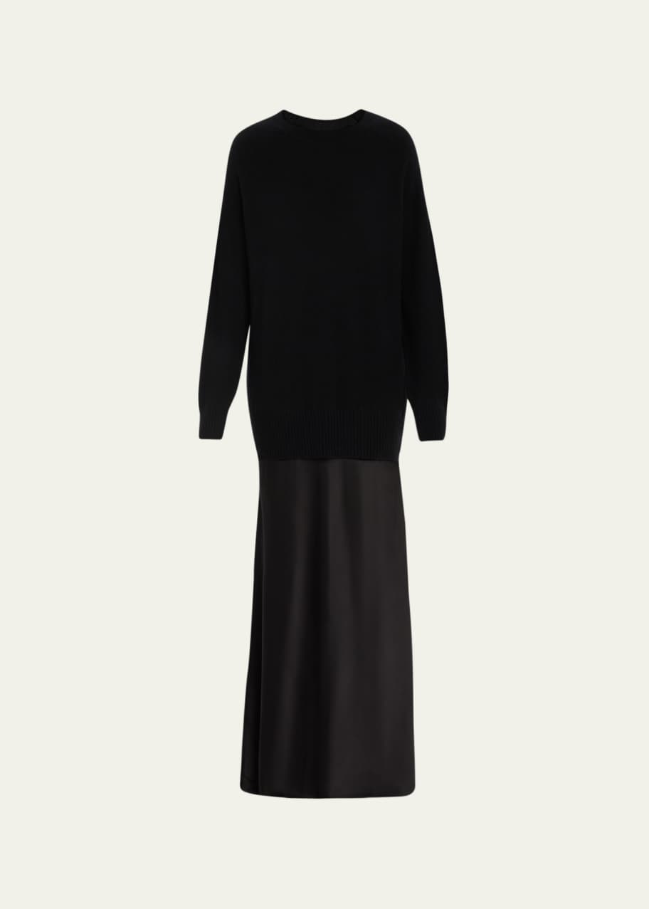 Image 1 of 1: Monument Mixed-Media Cashmere Maxi Dress