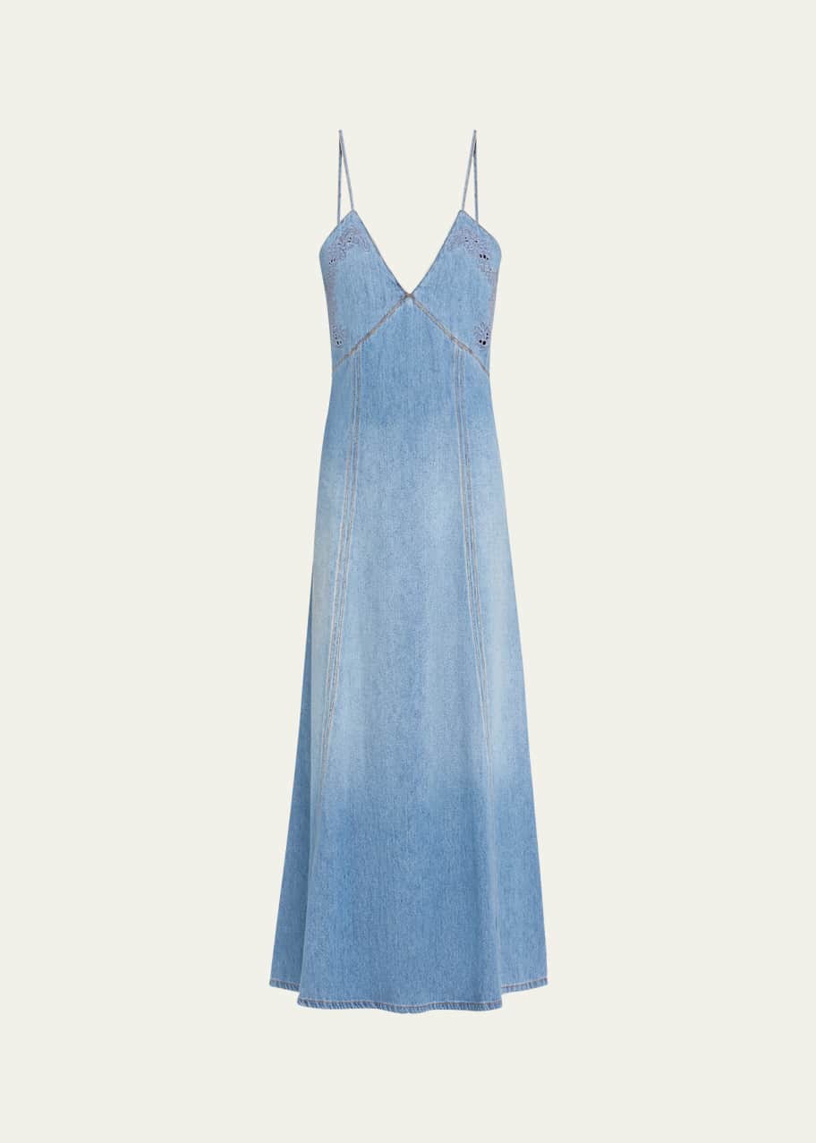 Chloe◆Denim Maxi Dress with Eyelet Embroidery Chloe Denim Maxi Dress with Eyelet Embroidery - Bergdorf Goodman