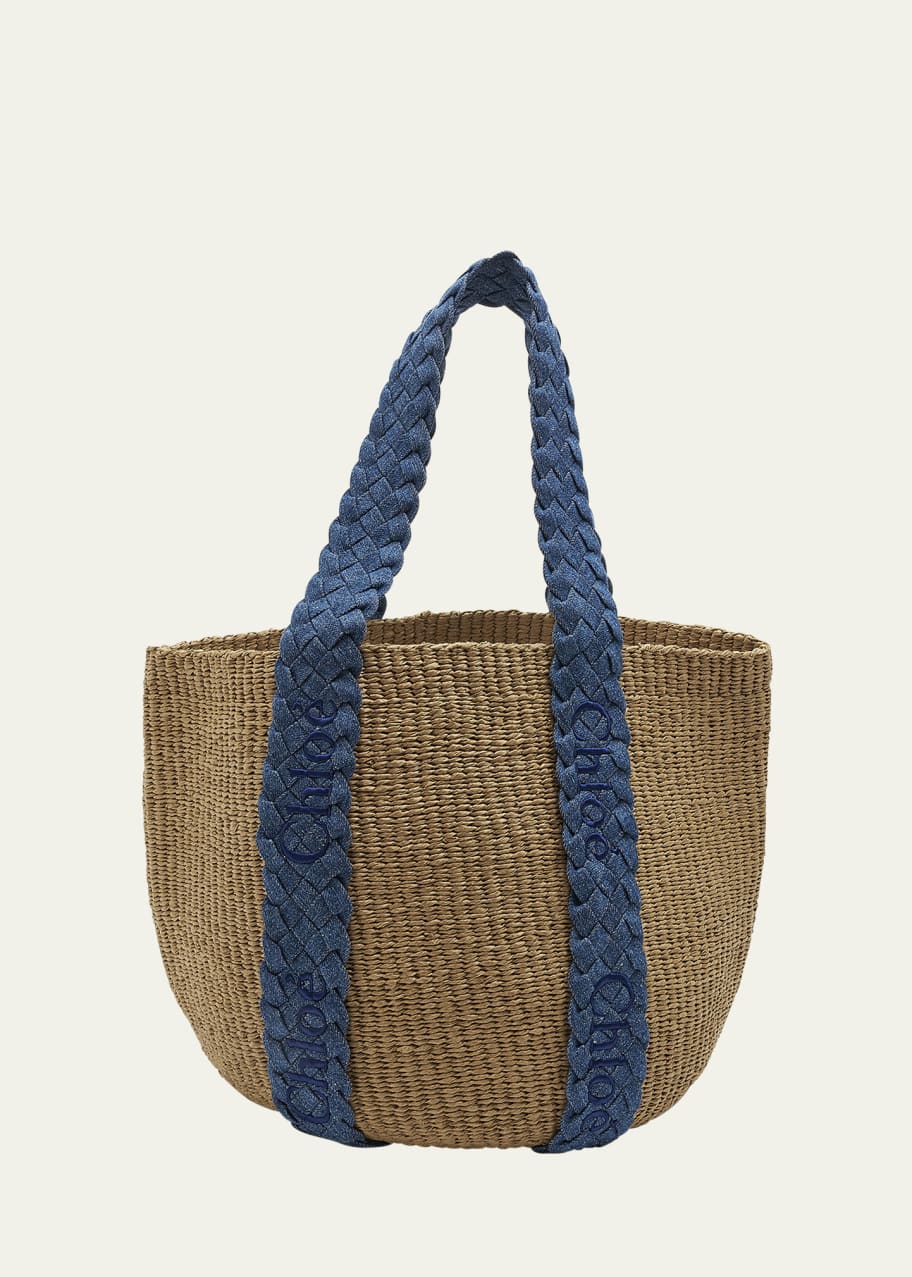 Chloe x Mifuko Woody Large Basket Bag with Braided Denim Handles