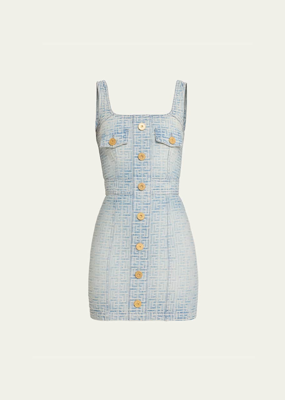 white christmas dresses Balmain blue quilted denim mini dress with gold buttons details – Loop  Generation