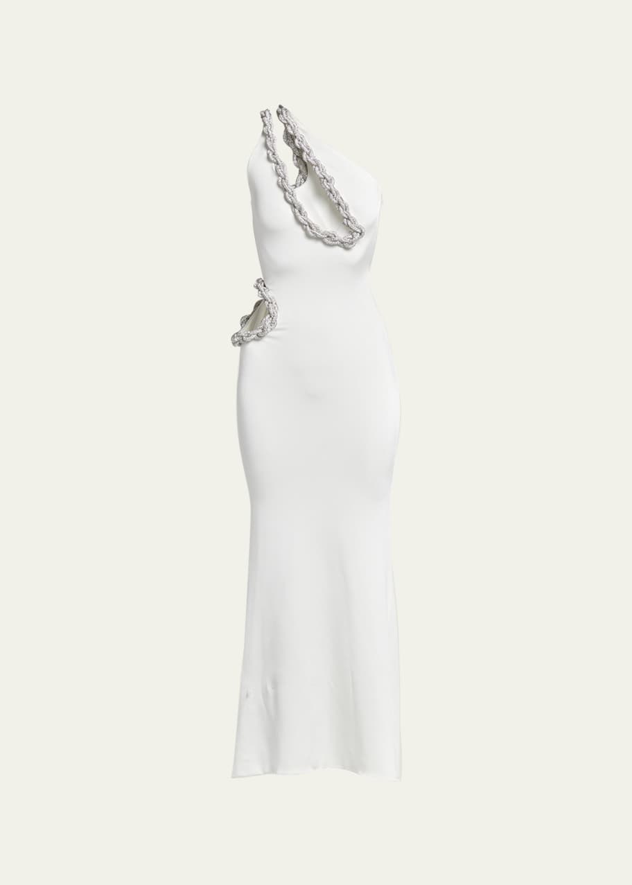 Stella McCartney Crystal Rope Cutout One-Shoulder Gown