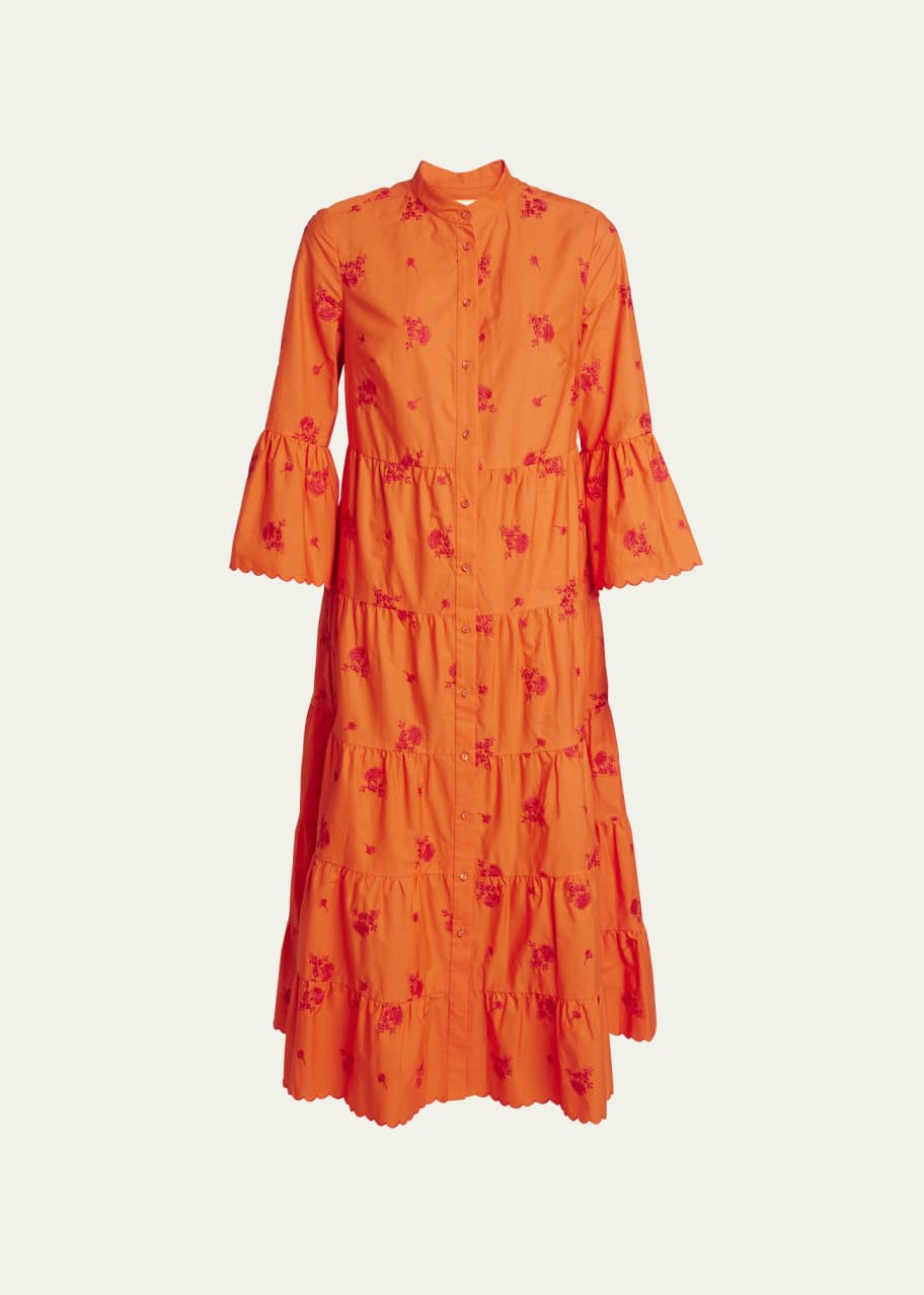 Erdem Floral-Embroidered Tiered Midi Dress - Bergdorf Goodman