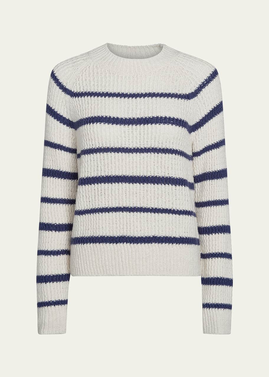 Image 1 of 1: Ribbed Stripe Raglan-Sleeve Crewneck Sweater