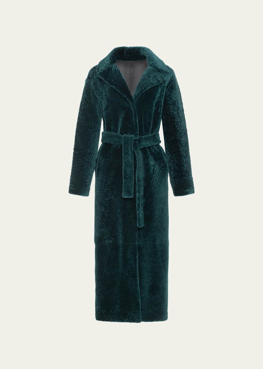 Image 1 of 1: Reversible Shearling Lamb Overcoat with Tie Belt