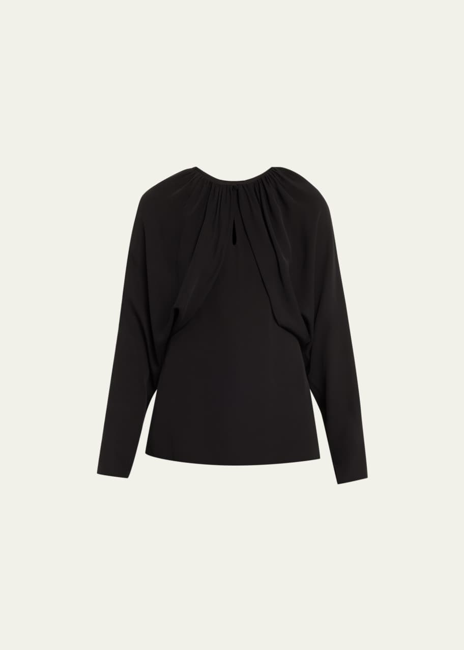Image 1 of 1: Ruched Bolero-Sleeve Georgette Blouse