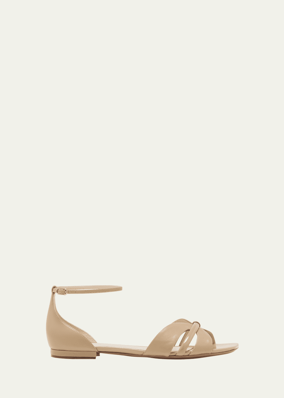 Image 1 of 1: New Sue Leather Ankle-Strap Sandals