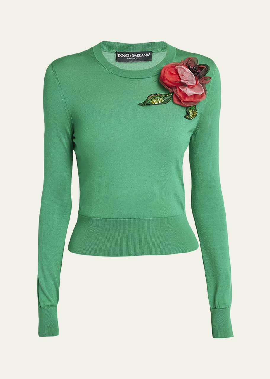 Dolce&Gabbana Silk Knit Sweater with Floral Applique Detail