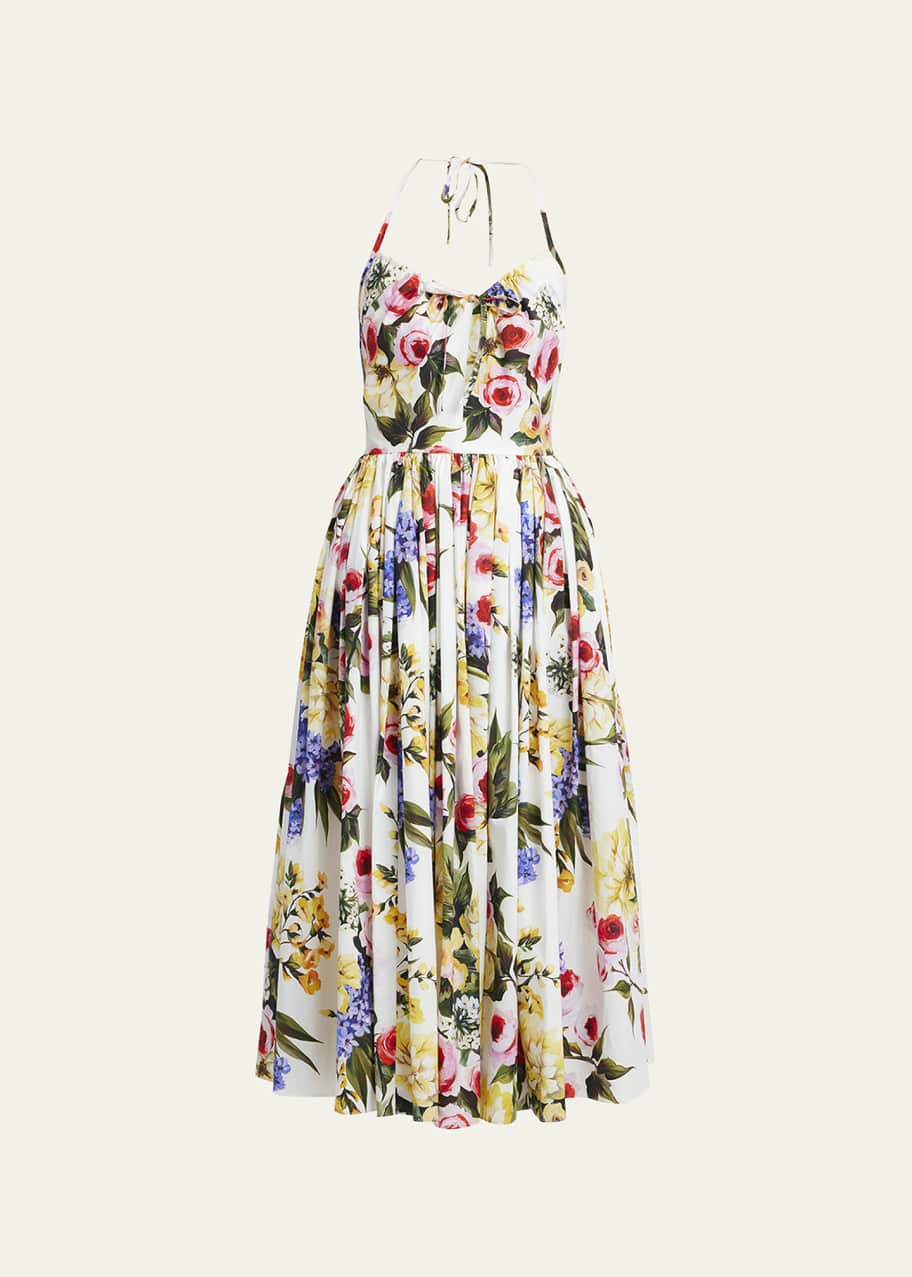 Dolce&Gabbana Floral Print Poplin Halter Midi Dress - Bergdorf Goodman