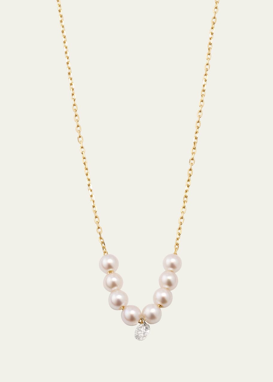 Mizuki 14K Yellow Gold Baby Akoya Pearl and Round Diamond Necklace