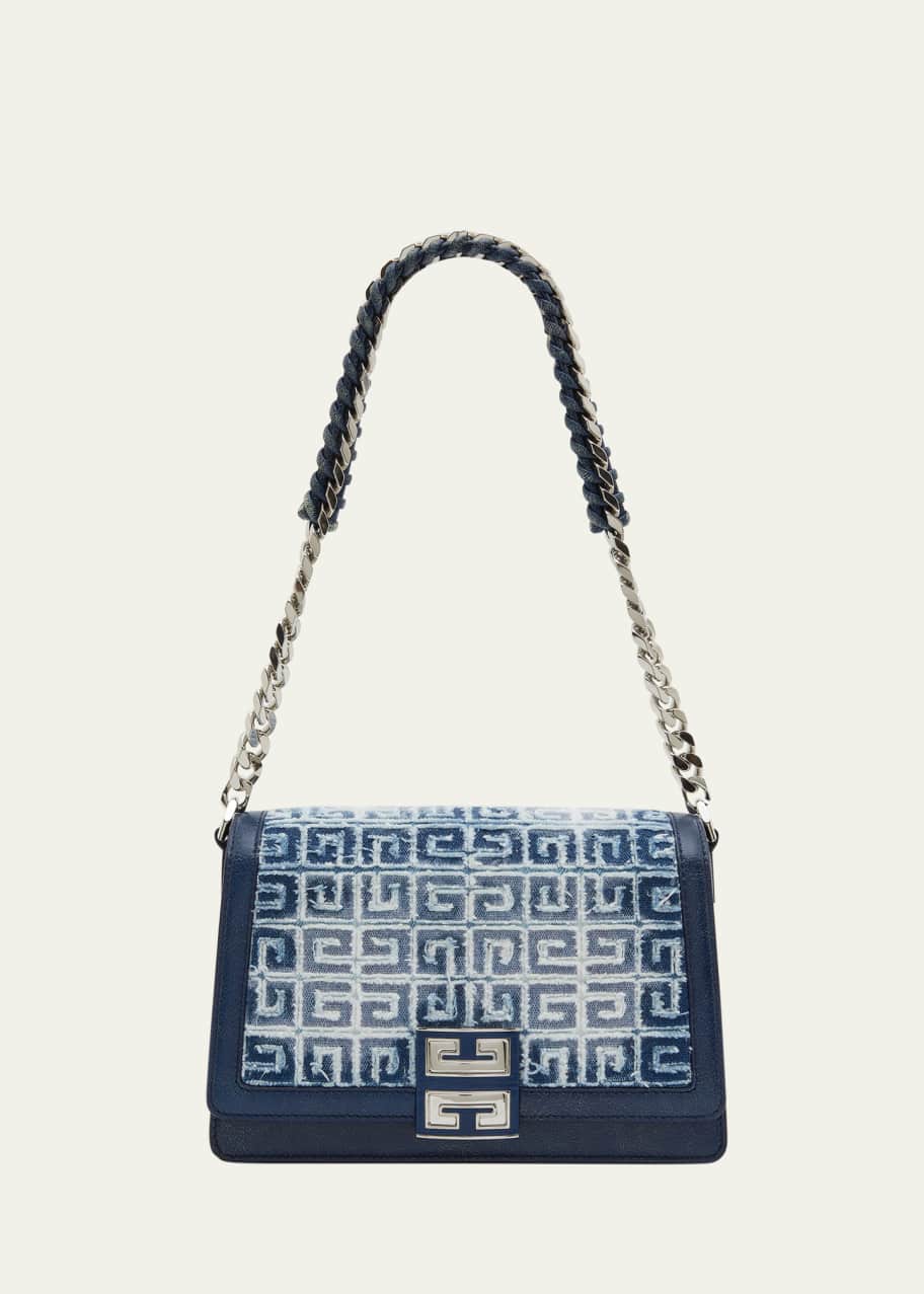 Image 1 of 1: 4G Shoulder Bag in Distressed Denim with Woven Chain Strap