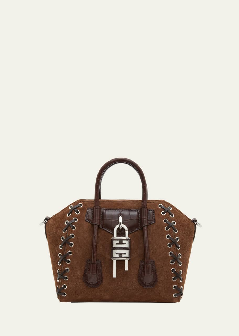 Givenchy Mini Antigona Lock Top-Handle Bag in Suede with