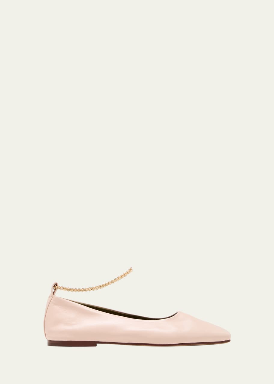 Image 1 of 1: Augusta Ankle-Chain Leather Ballerina Flats