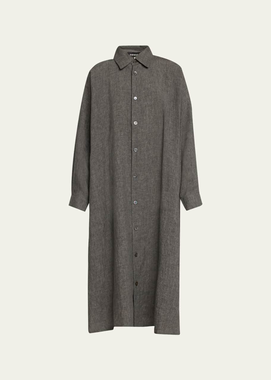Eskandar Wide A-line Linen Shirt Dress with Collar - Bergdorf Goodman