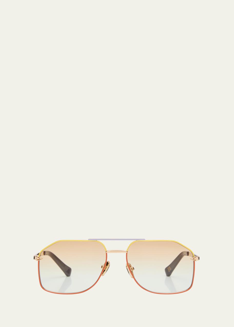 Karen Walker Geometric Nickel & Plastic Aviator Sunglasses 