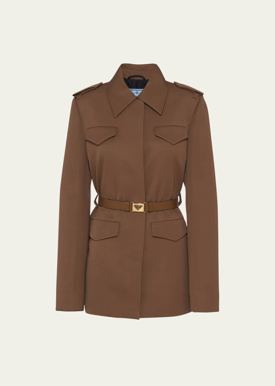 Prada Gabardine Leather Belted Jacket - Bergdorf Goodman