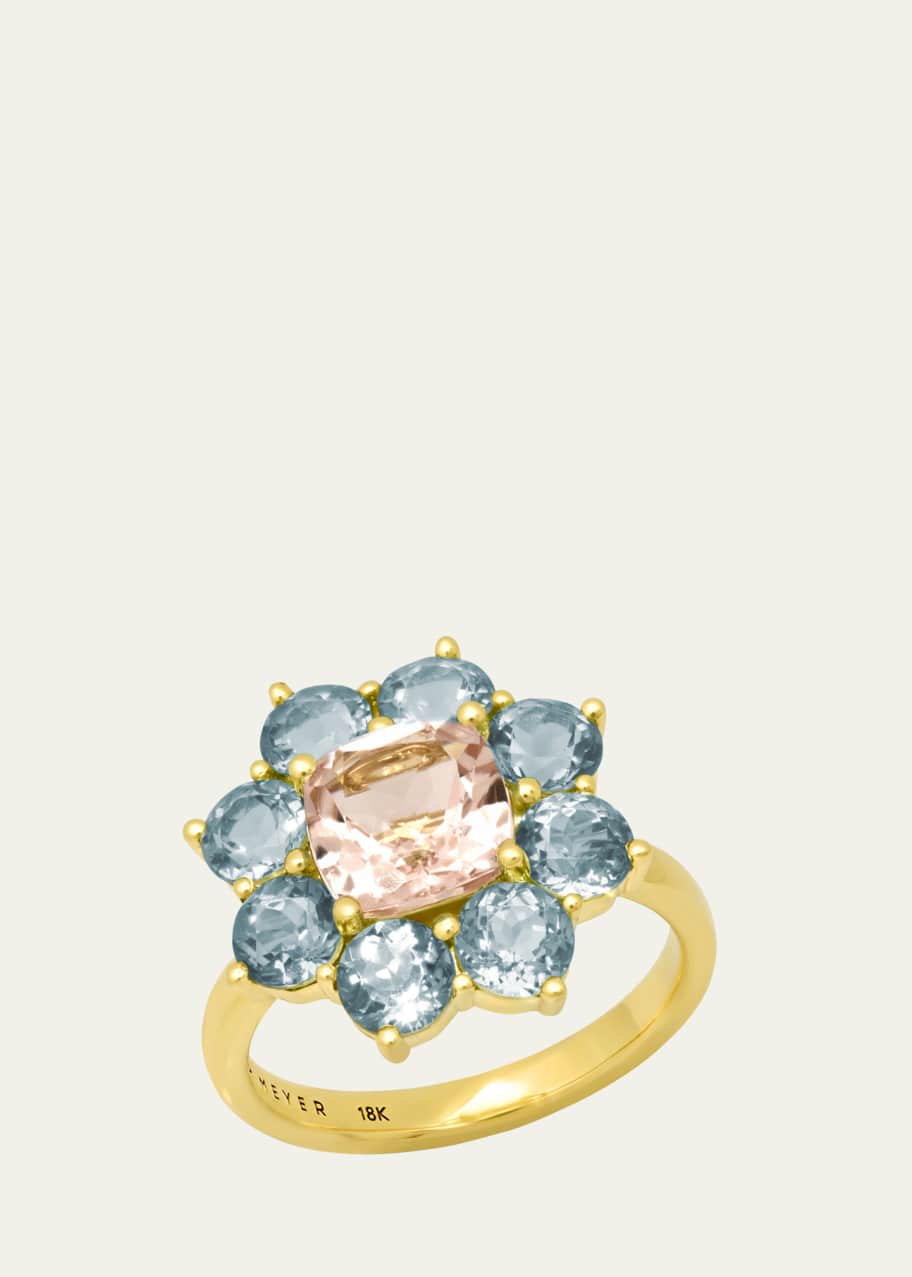 Image 1 of 1: 18k Yellow Gold Large Aquamarine and Morganite Flower Ring