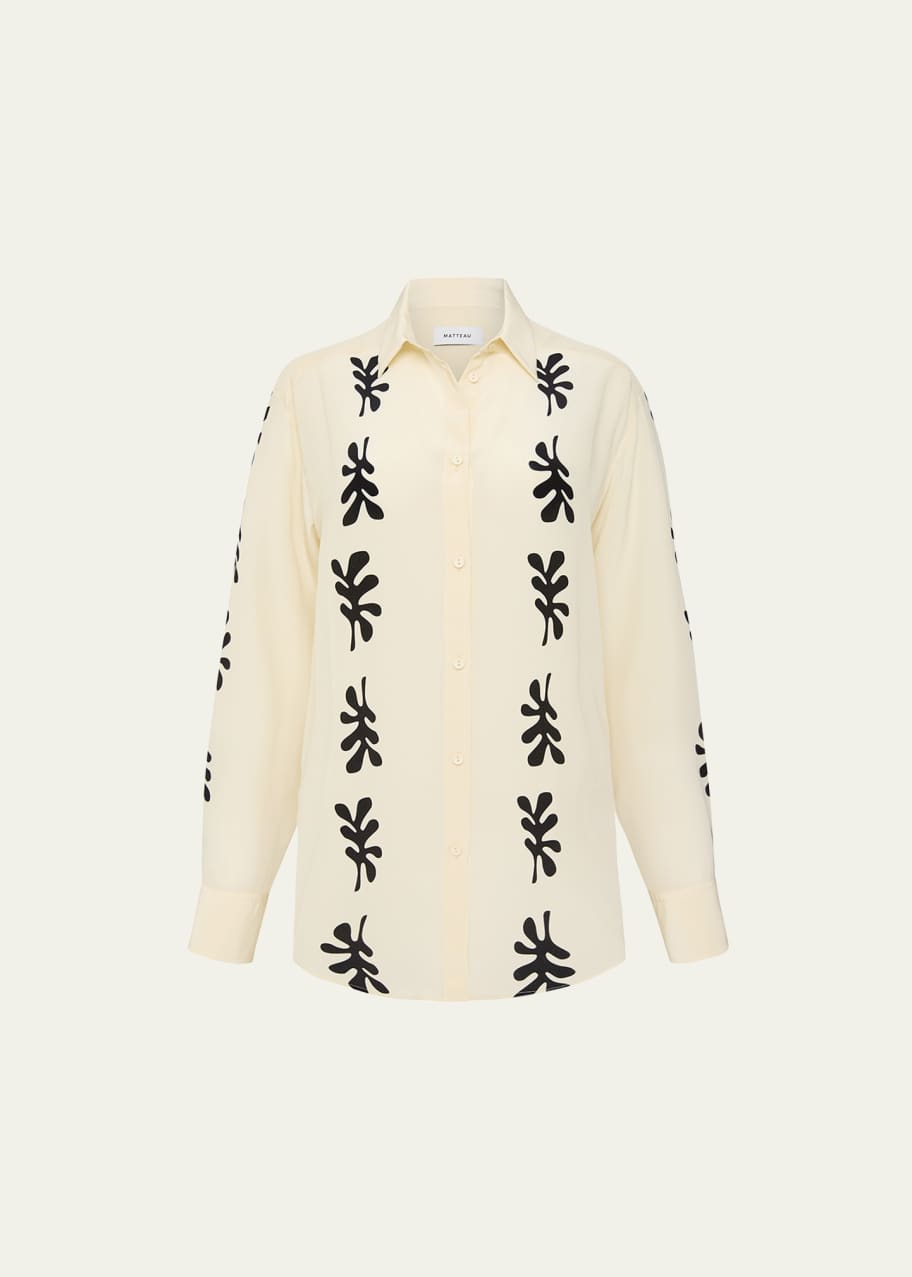 Image 1 of 1: Fig Leaf Long-Sleeve Silk Shirt