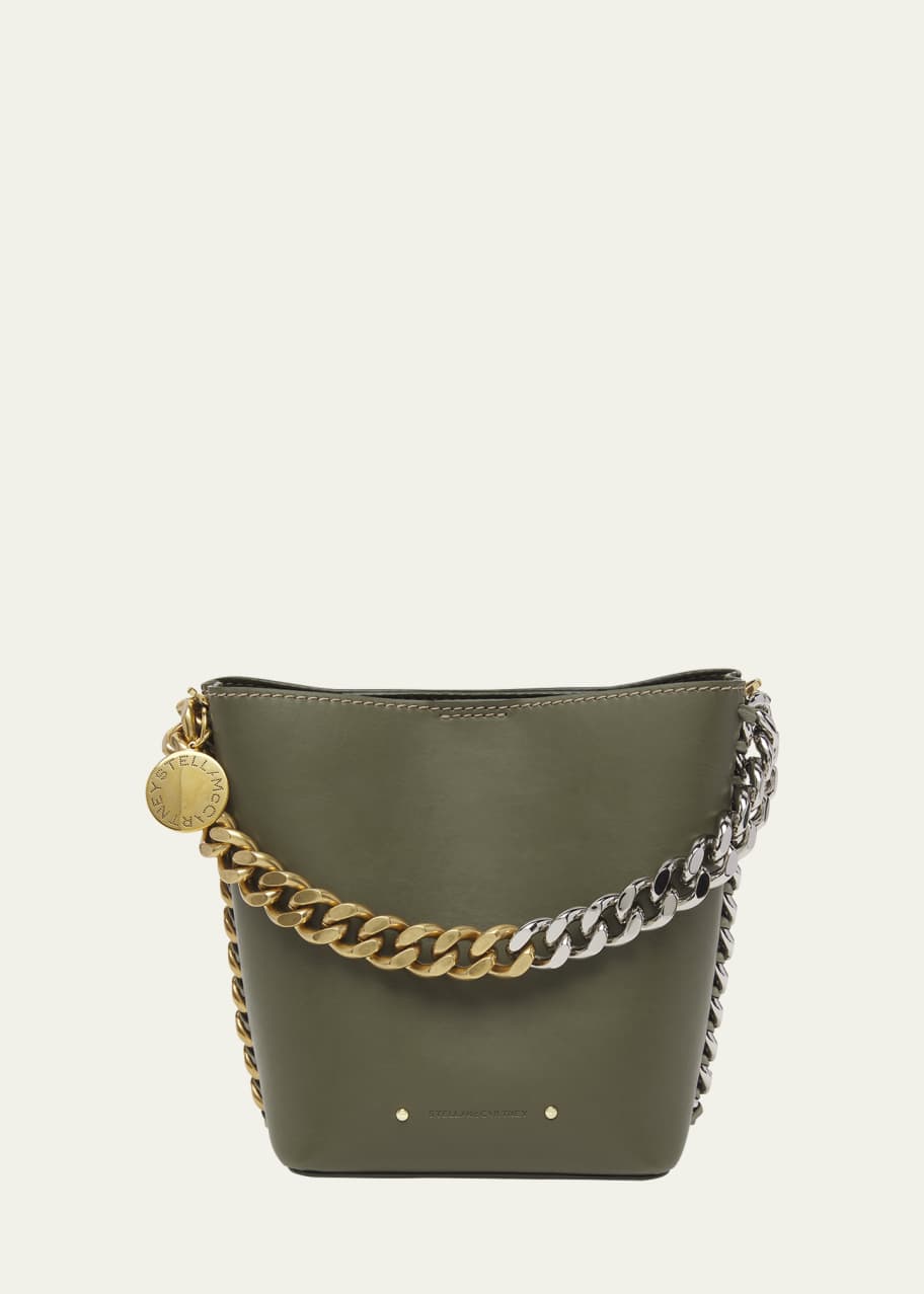 Image 1 of 1: Two-Tone Chain Vegan Leather Bucket Bag