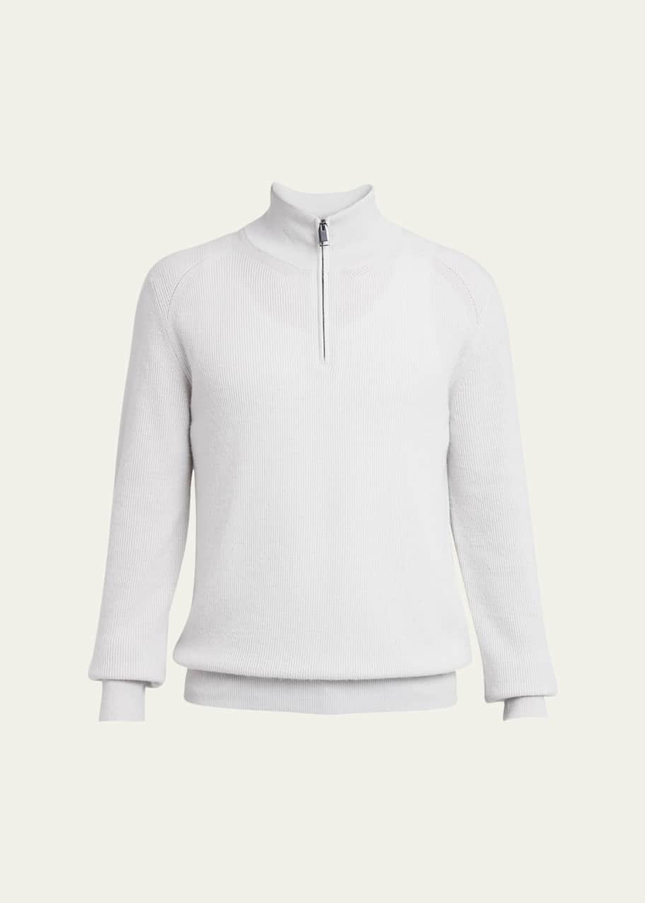 Image 1 of 1: Men's Cashmere-Wool Quarter-Zip Sweater
