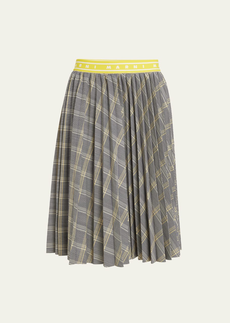 WOOL PLEATED MIDI SKIRT CONTRAST WAISTBAND_BROWN main image 1