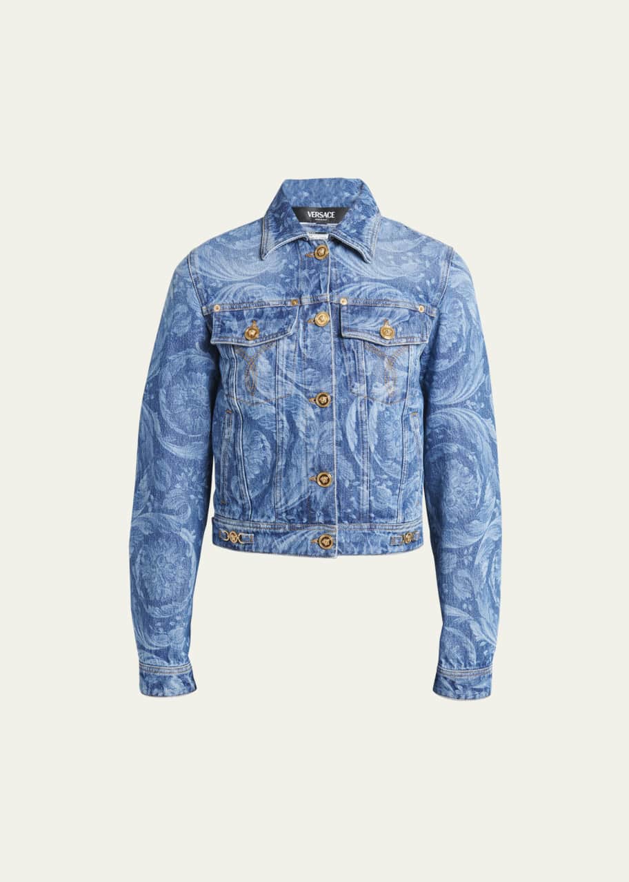 Versace Stone Washed Baroque Print Denim Jacket Bergdorf Goodman
