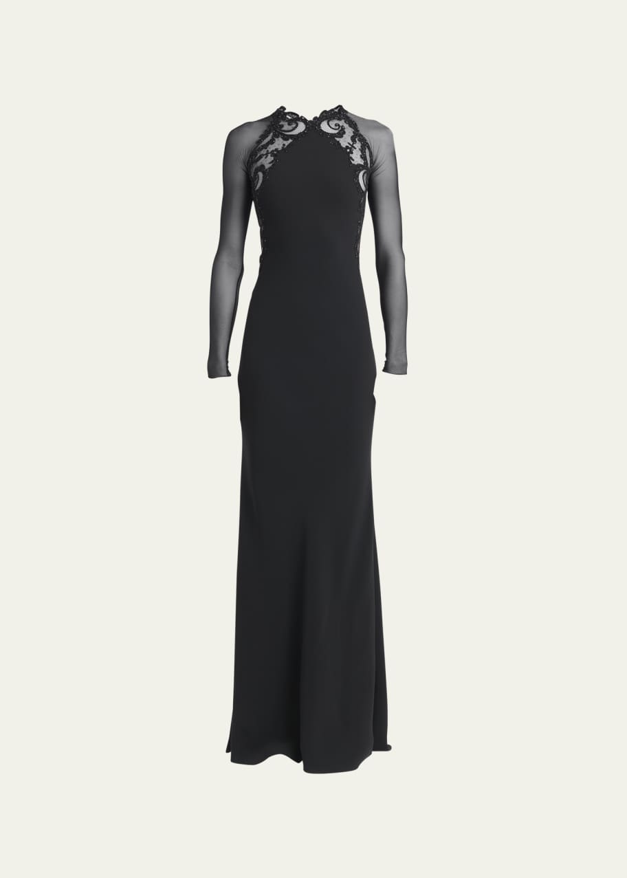 Versace Long Sleeve Lace Embroidered Gown Bergdorf Goodman