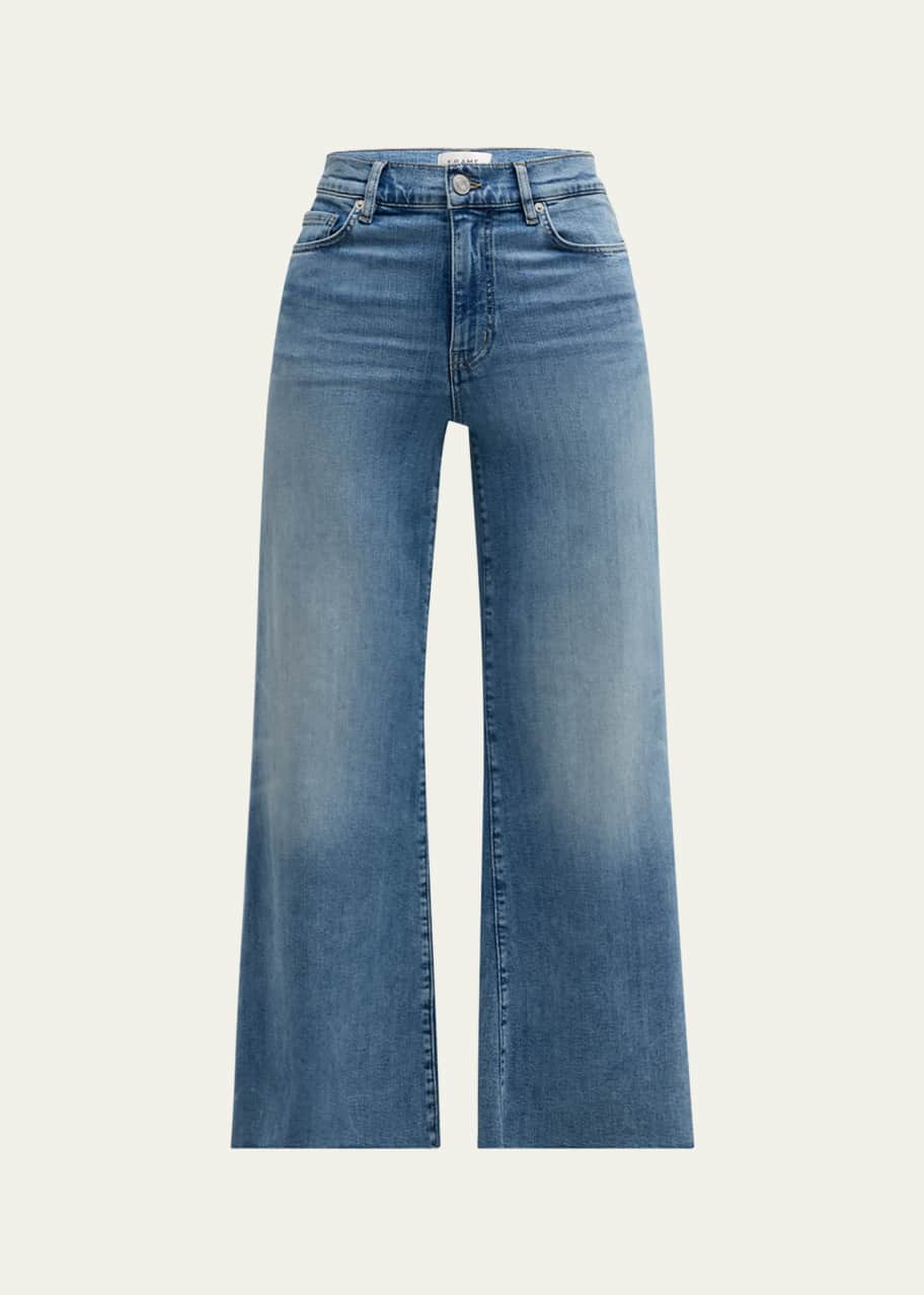 Image 1 of 1: Le Palazzo Wide-Leg Raw-Hem Cropped Jeans