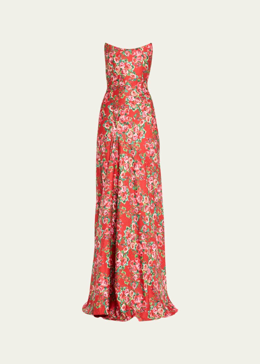 Markarian Tallulah Rose-Print Strapless Gown Bergdorf Goodman