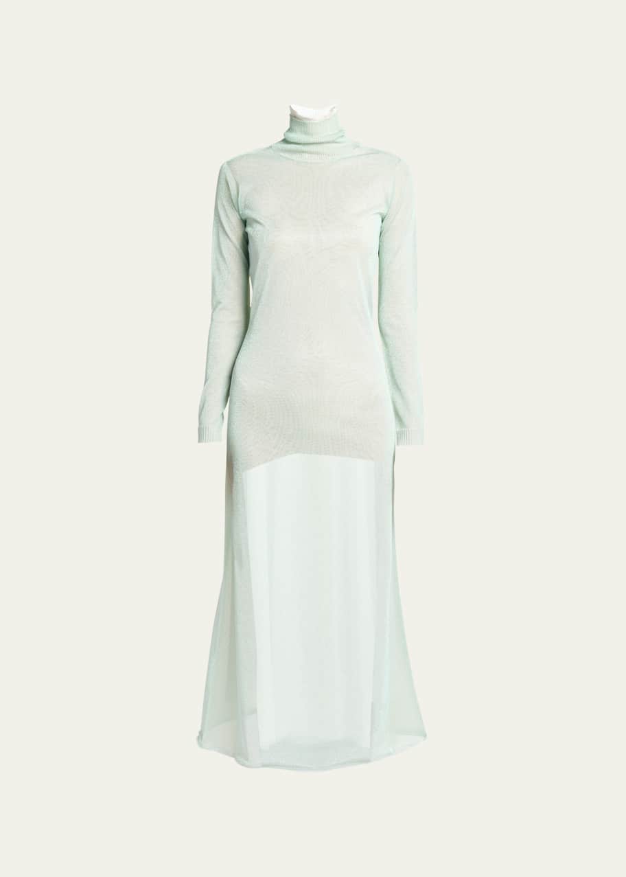 Image 1 of 1: Double-Layer Open-Back Lurex Jersey Midi Dress