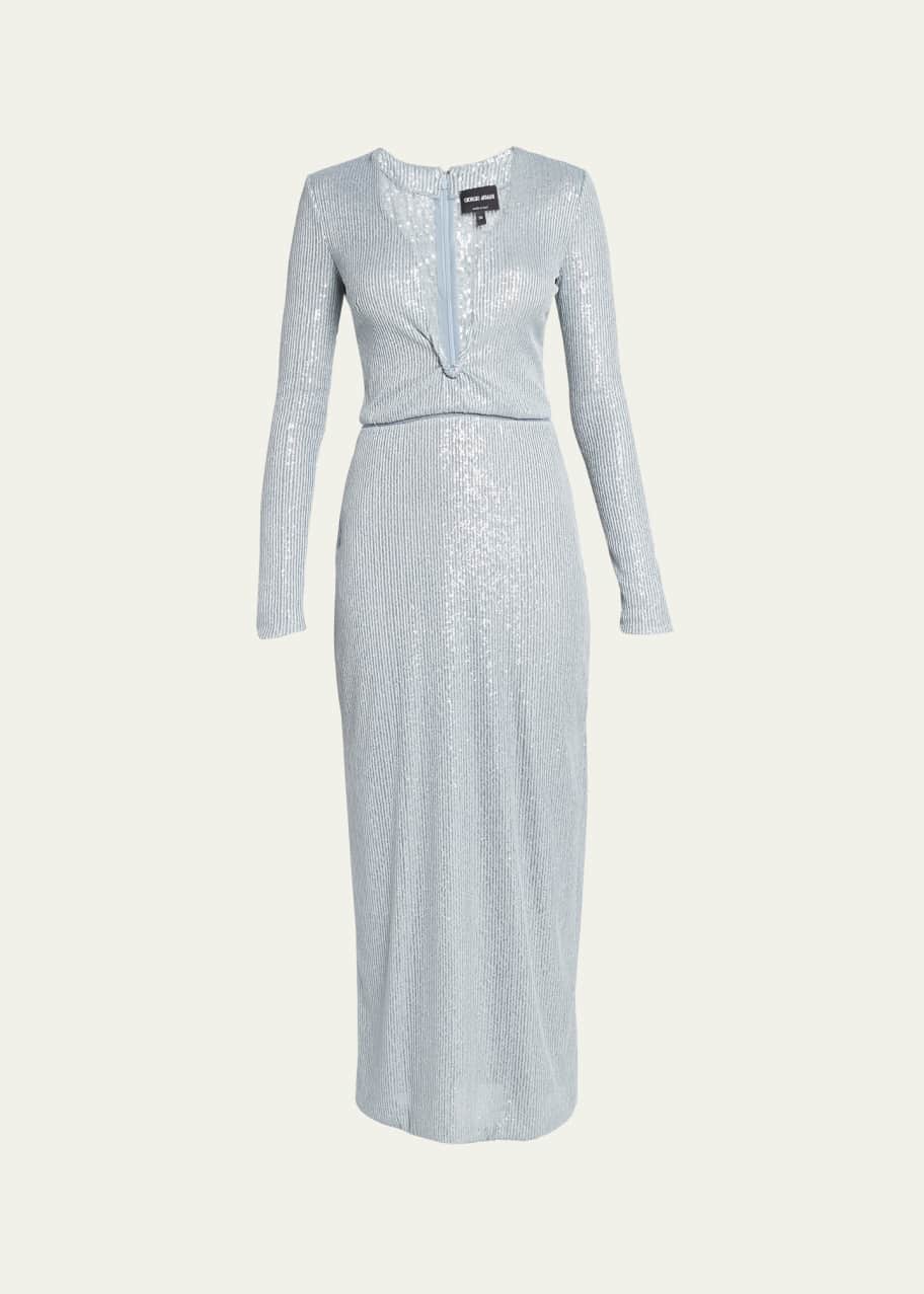 Giorgio Armani Plunging Sequined Knit Dress - Bergdorf Goodman