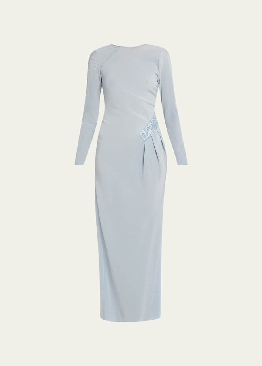 Image 1 of 1: Plisse Jersey Gown with Beaded Hip Detail