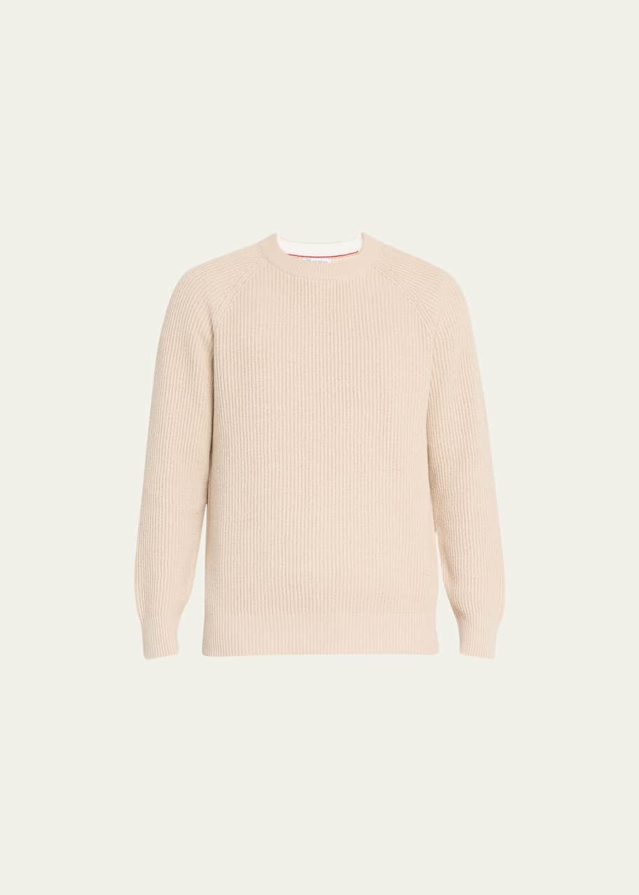 Brunello Cucinelli Men's Cotton Ribbed Crewneck Sweater