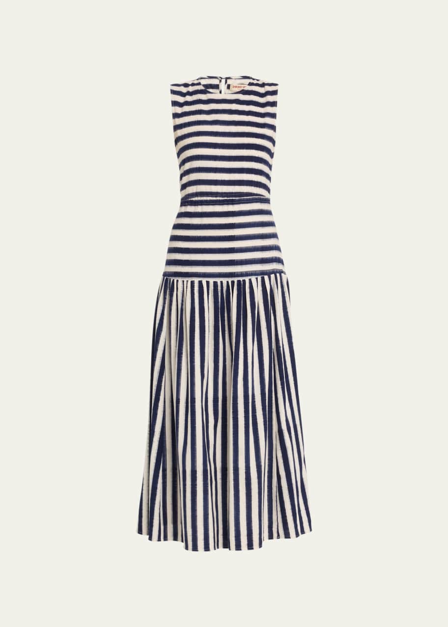 Image 1 of 1: Pulcheria Ikat Stripe OPen-Back Maxi Dress