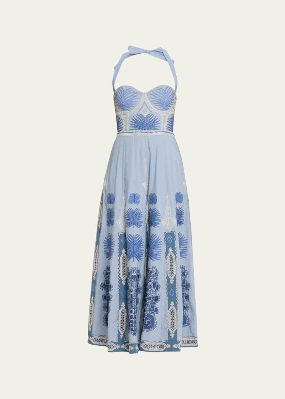 EMPORIO SIRENUSE Lotty Halter Chios Embroidered Linen Maxi Dress - Bergdorf  Goodman