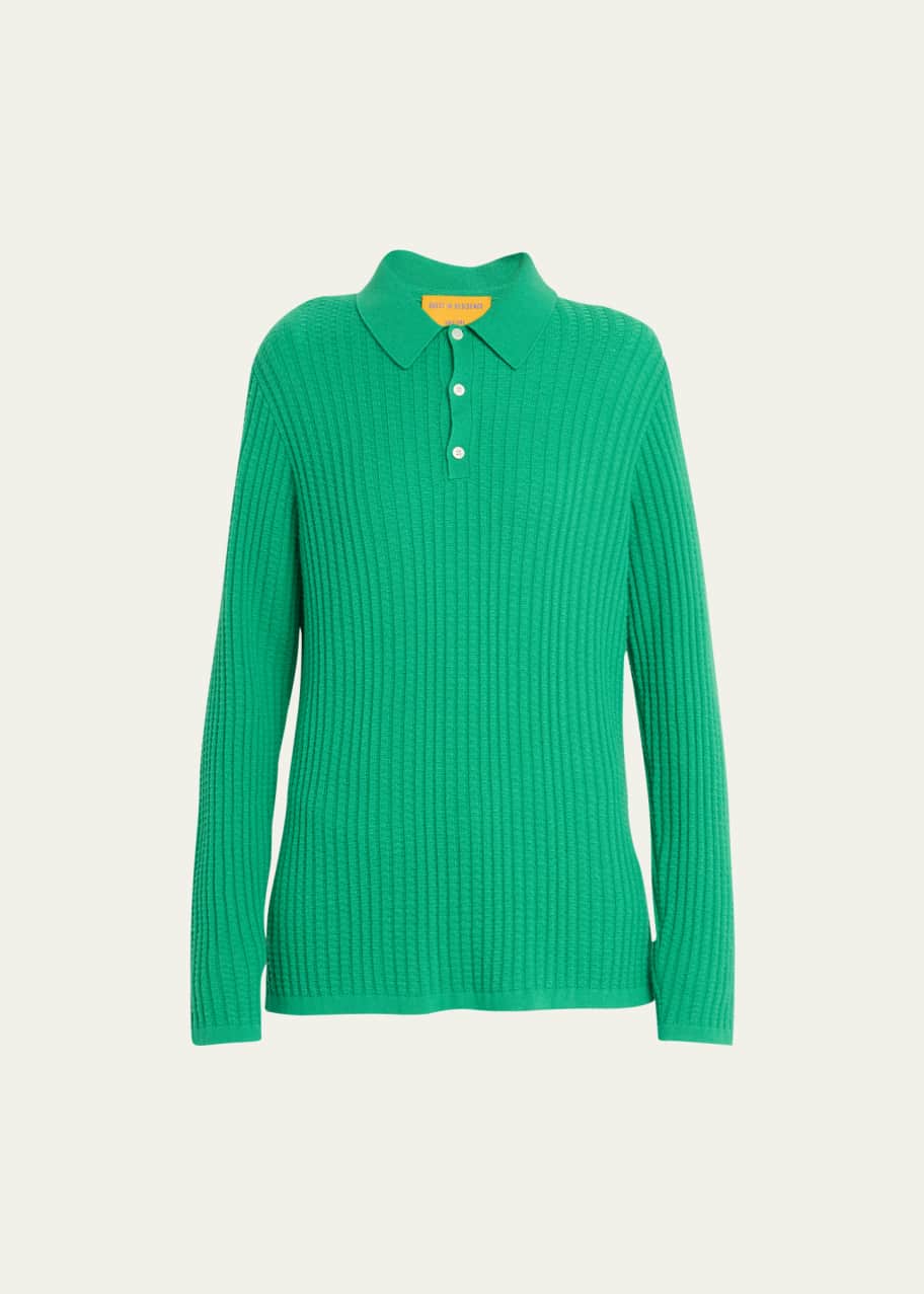 Guest in Residence Cashmere Long-Sleeve Waffle-Knit Polo Sweater - Bergdorf Goodman