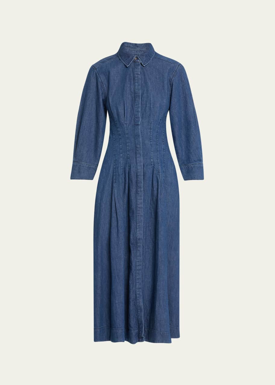 SIMKHAI Jazz Pintuck Cotton Chambray Midi Shirt Dress - Bergdorf Goodman