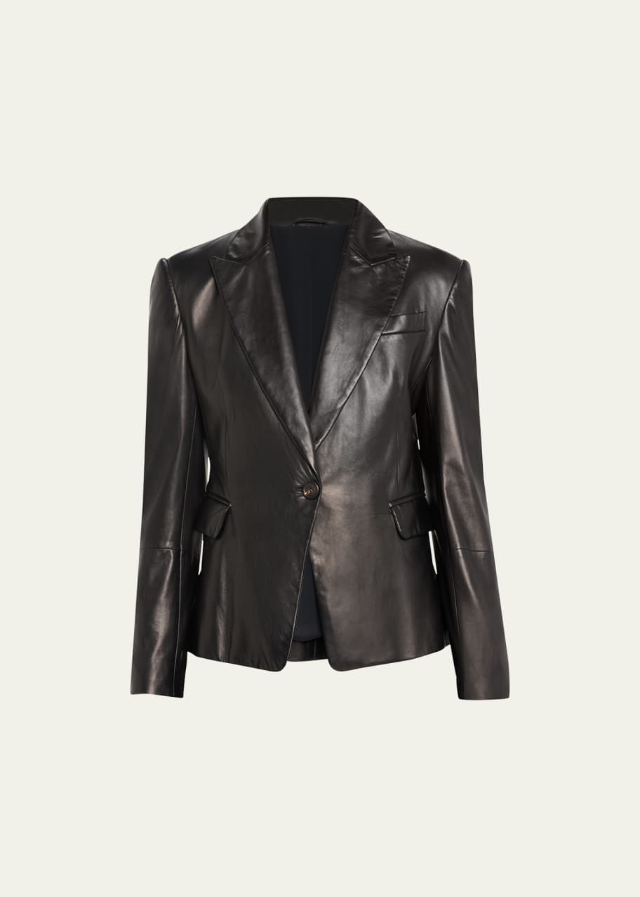 Image 1 of 1: Nappa Leather Short Blazer Jacket