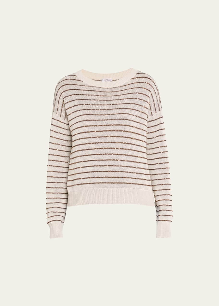 Image 1 of 1: Cotton Glam Stripe Ls Crew Neck Knit