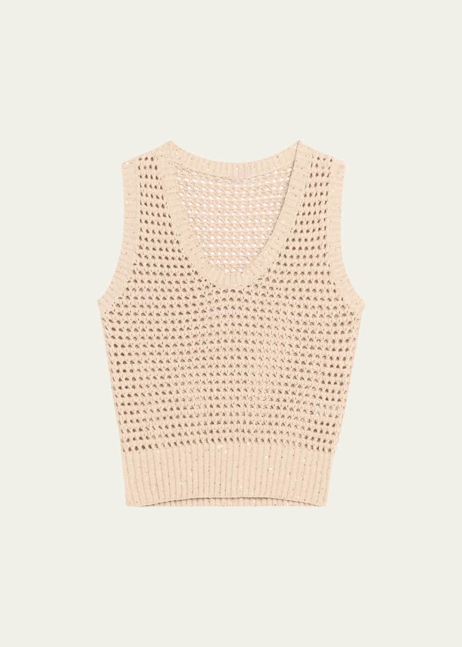 Image 1 of 1: Open-Knit Tank Top with Sequin Detail