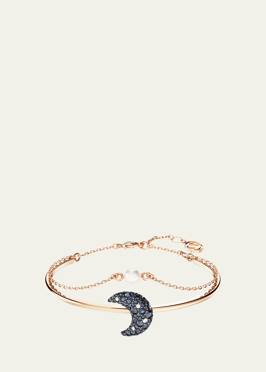 Image 1 of 1: Luna Rose Gold-Tone Crystal Moon and Pearly Double-Wrap Bracelet