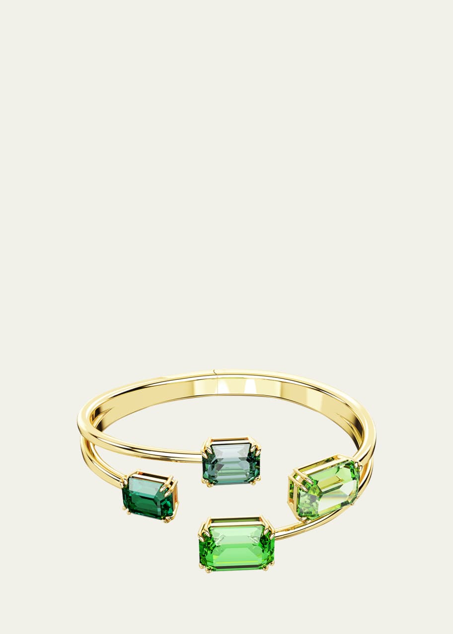 Image 1 of 1: Millenia Gold-Tone Octagon-Cut Green Crystal Bangle Bracelet, Medium